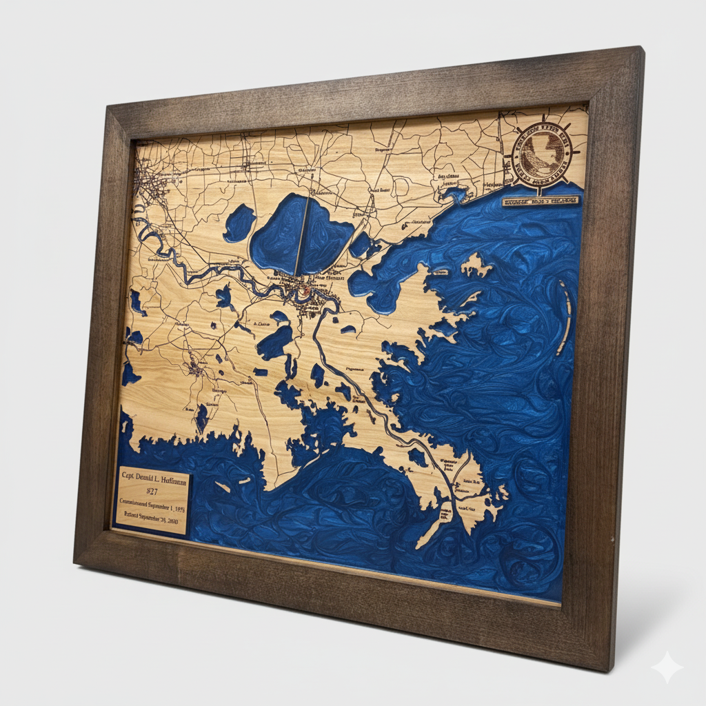Framed Epoxy Lake & River Maps