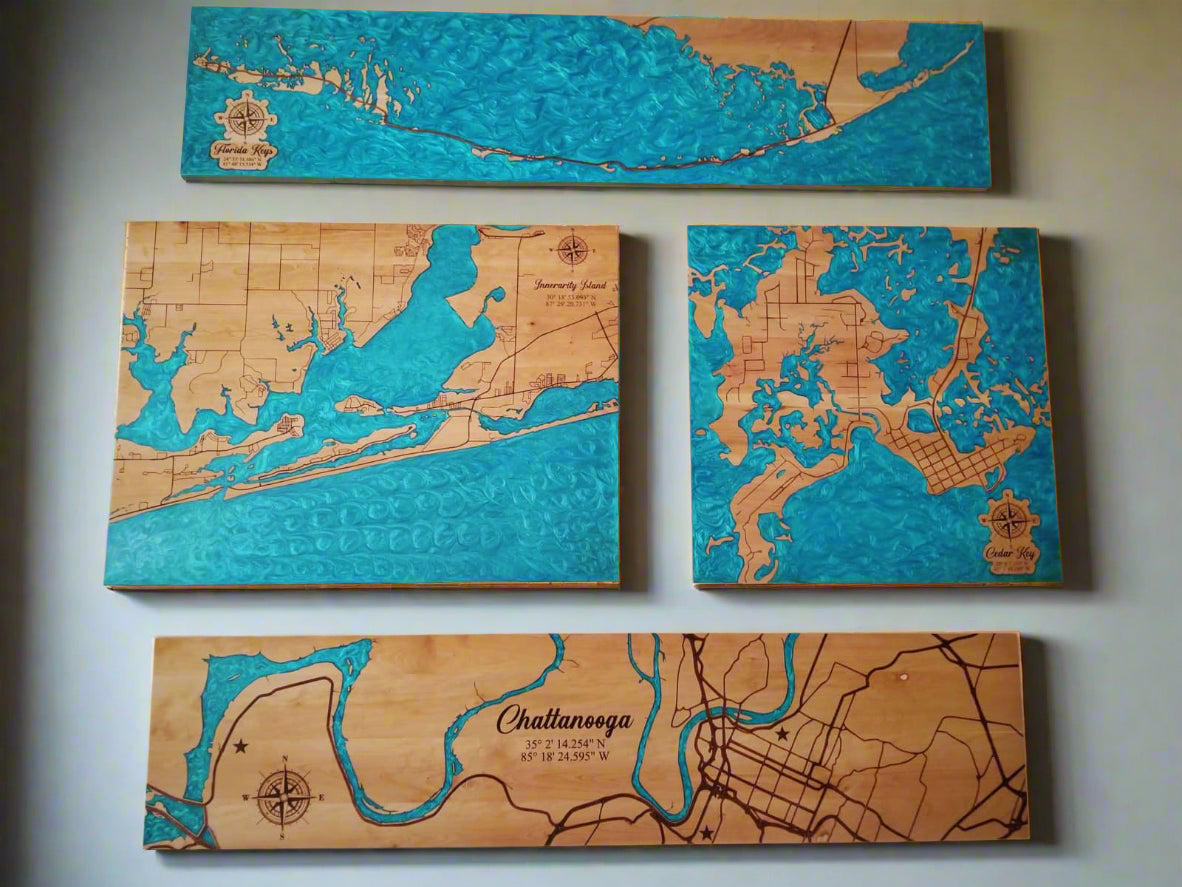 Frameless Epoxy Lake & River Maps