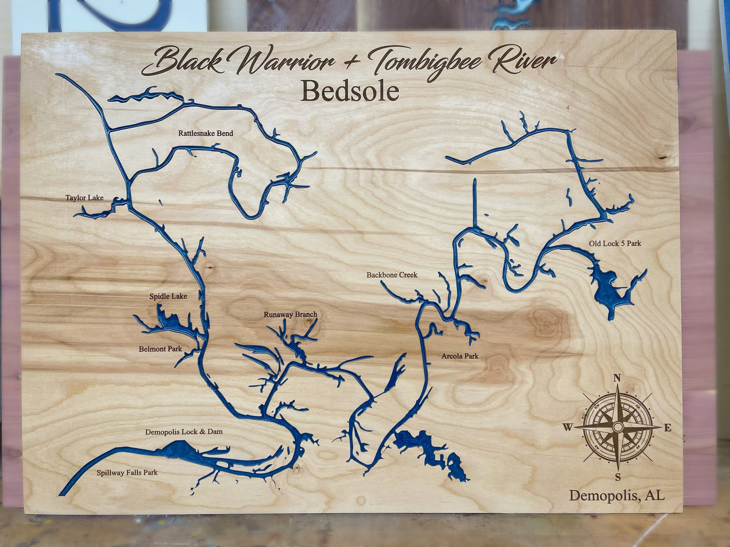 Framed Epoxy Lake & River Maps