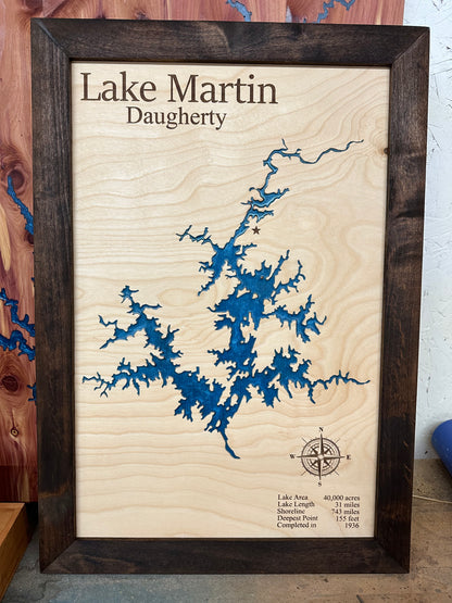 Framed Epoxy Lake & River Maps